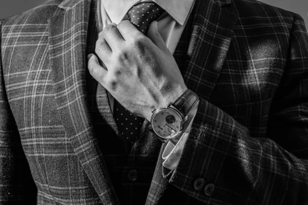 Nahaufnahme Eines Geschäftsmannes Armbanduhr Geschäftsmann Mit Armbanduhr Foto Des Geschäftsmannes — Stockfoto
