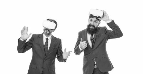 Team Von Innovatoren Männer Brille Moderne Technologie Weißen Hintergrund Virtuelles — Stockfoto