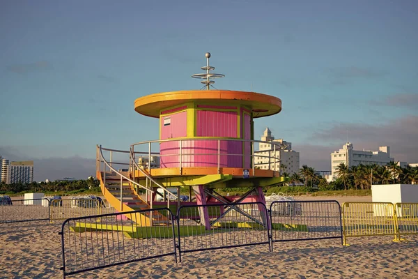 Farbenfroher Bademeister Strand Von Miami Sommer Rettungsschwimmer Bei Miami Beach — Stockfoto