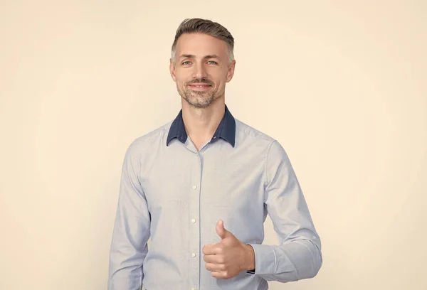 Mature Entrepreneur Smile Businesslike Wear Grey Background — Fotografia de Stock