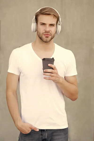 Man Listening Music Coffee Outdoor Man Listening Music Man Listening — 스톡 사진