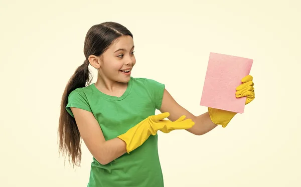 Photo Amazed Girl Cleaner Chores Duster Girl Cleaner Chores Isolated — Stock Photo, Image
