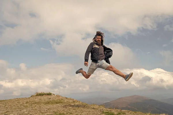 Jumping Man Express Happiness Photo Jumping Man Mountain Jumping Man — Stock Fotó