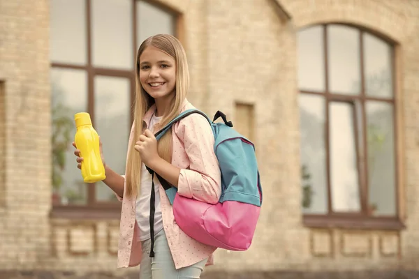 Happy Teen Girl Carrying School Bag Water Bottle School Education — Stock fotografie