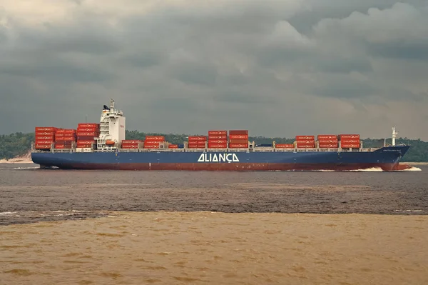 Manaus Brazylia Grudnia 2015 Alianca Statek Towarowy Kontenerami — Zdjęcie stockowe