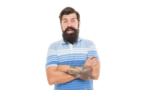 Surprised Man Isolated White Unshaven Man Jaw Dropped Surprise Bearded — Stockfoto