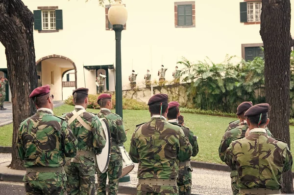 Militärkapelle Freien Militärkapellenmusiker Militärband Draußen Rückseite Foto Der Militärkapelle — Stockfoto