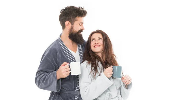 Family Day Home Couple Enjoy Lazy Weekend Drink Coffee Man — Stock Photo, Image