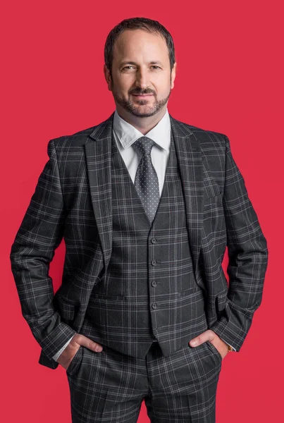 Mature Man Director Business Suit Isolated Red Background Business Man — Stock Photo, Image