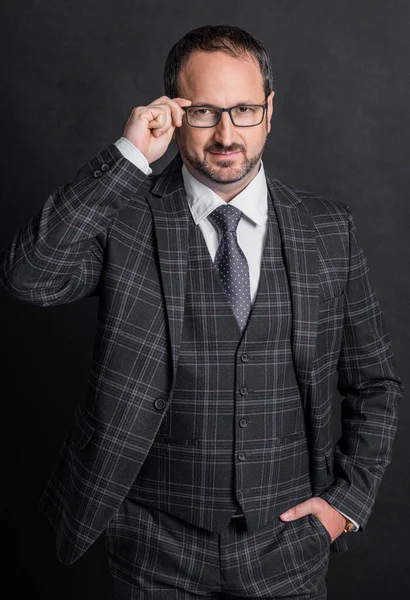 Handsome Mature Executive Isolated Grey Background Executive Studio Executive Wear — Stock Photo, Image