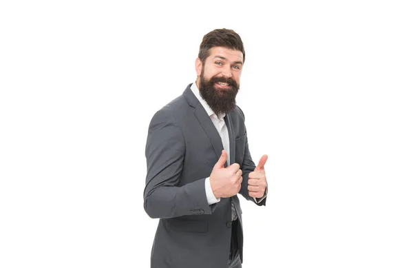 Happy Smiling Successful Business Man Businessman Employee Showing Thumbs Ups — Stock Photo, Image