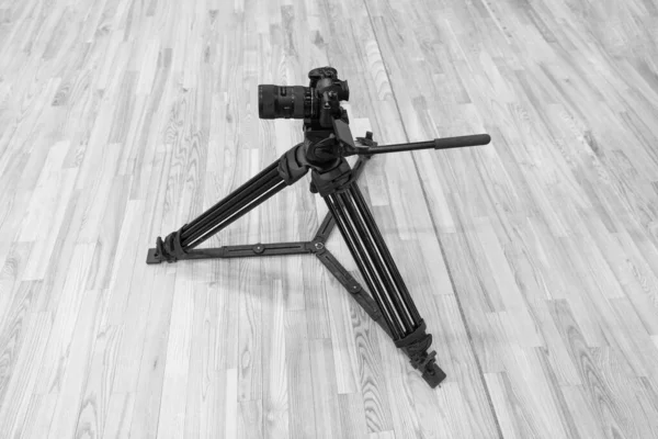 Video Camera Microphone Standing Tripod Floor Background — 스톡 사진