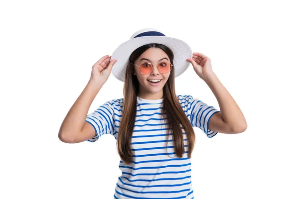 Image Summer Trendy Amazed Teen Girl Wearing Hat Summer Trendy — Stock Photo, Image