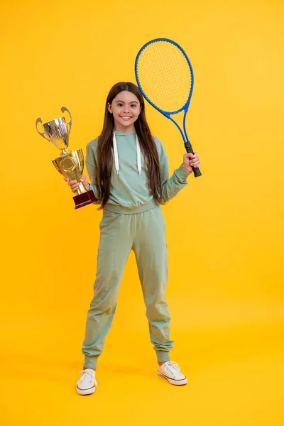 Tollaslabda Bajnok Lány Lány Aki Teniszbajnokként Ünnepel Képzett Teniszbajnok Tinilány — Stock Fotó