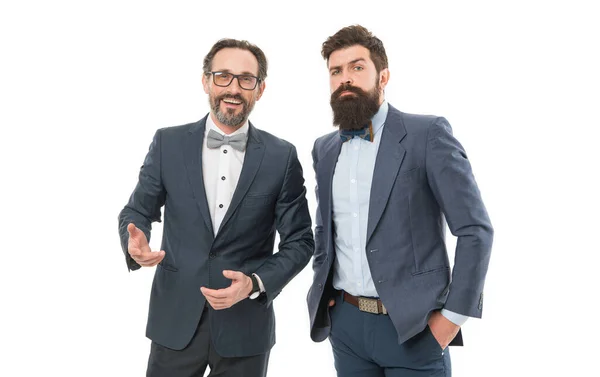 Inspirováno Práci Muži Vousatém Obleku Úspěšné Partnerství Dosáhnout Úspěchu Muži — Stock fotografie