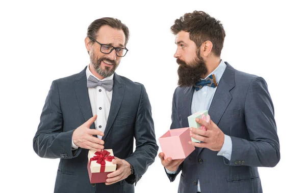 Corporate Party Konzept Hipster Bärtige Kauften Geschenke Weihnachtseinkauf Geschenke Kaufen — Stockfoto