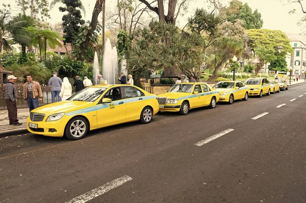 Funchal Madeira March 2016 Yellow Taxi Car Vihecles Parked Street — Stock Photo, Image