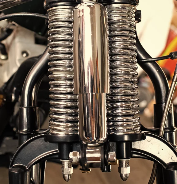 Amortiguador Hidráulico Cromado Detallado Suspensión Trasera Motocicleta Choque Pieza Custombike —  Fotos de Stock