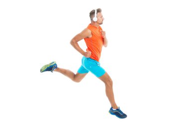 Spor koşucusu bir maratonu tamamladıktan sonra bitiş çizgisini geçiyor. Koşucu inanılmaz bir hızla koştu. Spor müsabakası Uzun bir koşuda koşucu. Kaçak beyaz stüdyoda izole edildi.