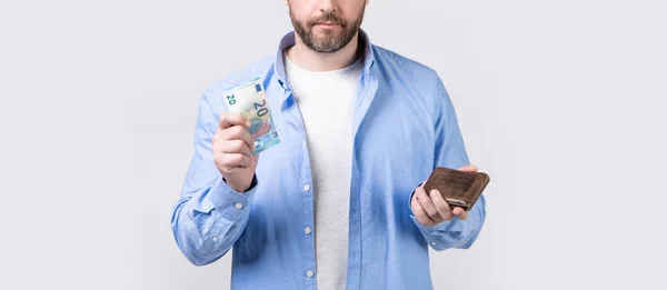Обрезанное Фото Человека Денег Бумажником Человек Денег Бумажником Изолированным Фоне — стоковое фото