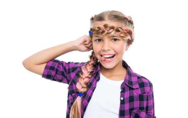 Saç Örgüsü Gibi Saçlarını Ören Mutlu Genç Kız Genç Kızın — Stok fotoğraf