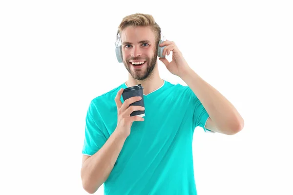 Mann Millennium Mit Kopfhörer Auf Weißem Hintergrund Mann Millennial Mit — Stockfoto