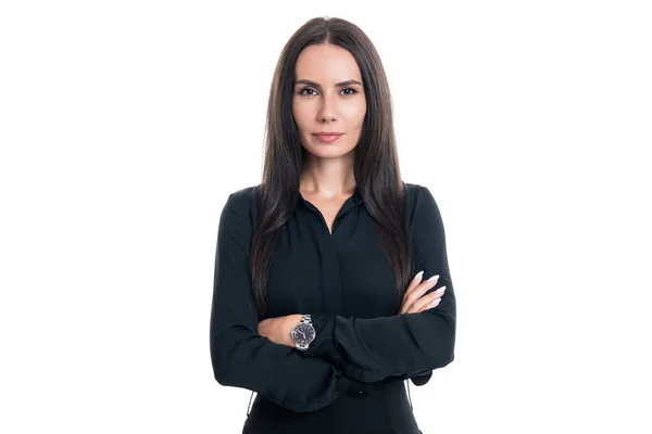 stock image confident businesswoman isolated on white background. caucasian businesswoman in studio. professional businesswoman wearing black.