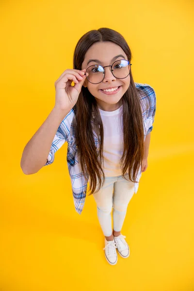 Gözlüklü Kareli Gömlekli Kız Genç Kız Görme Gözlüğü Takıyor Genç — Stok fotoğraf