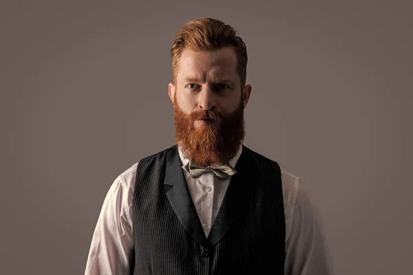 Retrato Barbeiro Com Rosto Raspado Barbeiro Ruivo Com Gravata Irlandês — Fotografia de Stock