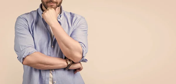 Ořezaná Fotka Stylového Muže Strništěm Stylový Muž Strništěm Neformální Košili — Stock fotografie