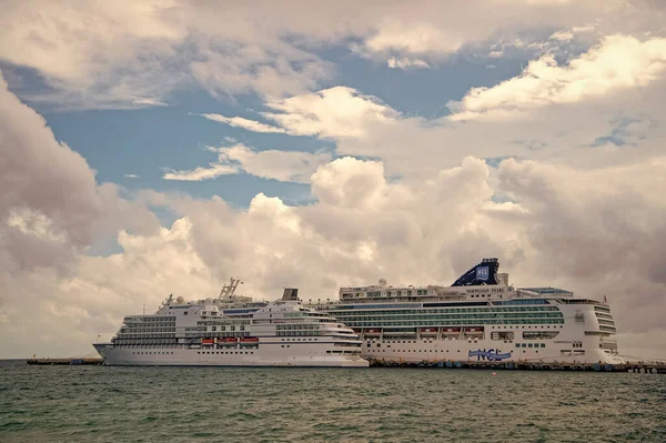 Costa Maya, Mexico - December 19, 2015: norwegian pearl and regent cruise ship liners.