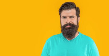 Stüdyodaki sakallı adamın portresi, fotokopi odası. Arka planda sakallı adamın portresi var. Sakallı adamın portresi. Sarıda izole edilmiş sakallı adamın portresi..