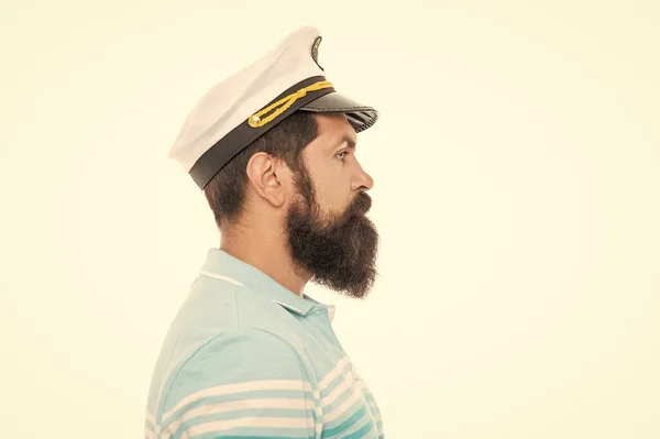 Bearded Man Profile Portrait Serious Man Wearing Captain Hat Man — 스톡 사진