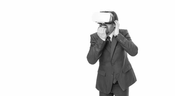 Virtuális Valóság Üzlet Stúdiókép Egy Üzletemberről Virtuális Valóság Szemüvegben Virtuális — Stock Fotó