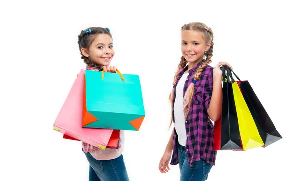 Meisjes Met Boodschappentassen Winkelen Verkoop Korting Tienermeisjes Met Tassen Tieners — Stockfoto