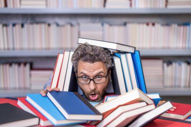 Okul sınavına hazırlan. Çok çalışan milenyum öğrencisi kitabı okudu. Kitapçıda ya da okul kütüphanesinde kitap okuyan çok çalışan bir öğrenci. Okulda edebiyat öğretmeni ve kitap. bilgi günü.