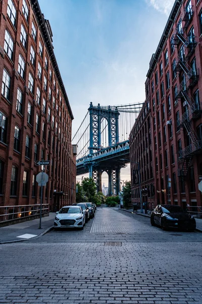 Nowojorska Architektura Miejska Most Manhattanowy Nowym Jorku Architektura Historycznego Mostu — Zdjęcie stockowe