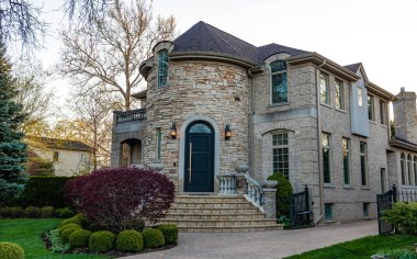 residential building suburban house architecture in neighborhood of america. clipart