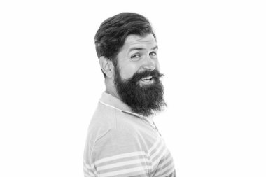 Portrait of bearded guy. Unshaven guy with smiling face. Happy guy with beard and mustache isolated on white.