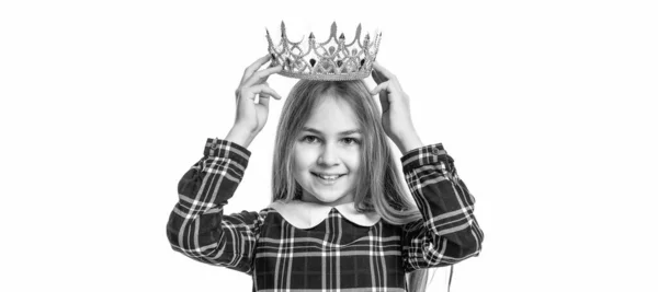 Cheerful Teen Girl Girlish Crown Isolated White Background Teen Girl — Stock Photo, Image