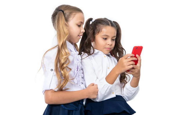 Blog Aula Mensajería Escolar Dos Chicas Mensajería Por Teléfono Niñas — Foto de Stock