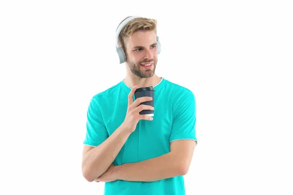 Man Millennial Hoofdtelefoon Geïsoleerd Witte Achtergrond Millennial Met Koptelefoon Achtergrond — Stockfoto