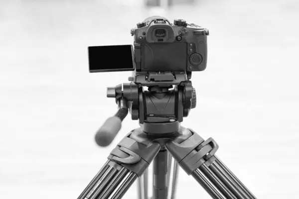 Modern Digital Camcorder Camera Microphone Standing Tripod — Stock fotografie
