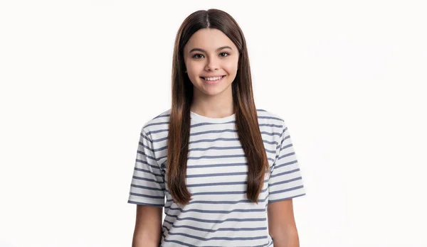 Retrato Menina Adolescente Feliz Com Boa Pele Isolada Fundo Branco — Fotografia de Stock