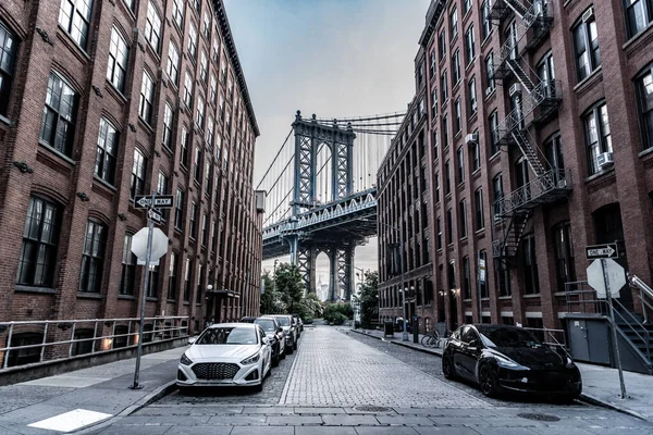 Architektura Historycznego Mostu Manhattanie Most Łączący Dolny Manhattan Centrum Brooklynu — Zdjęcie stockowe