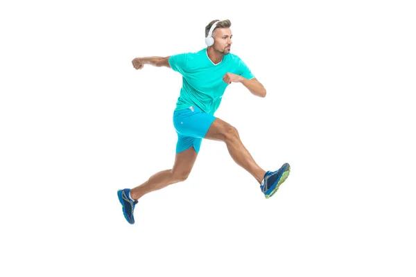 Sportovní Běžec Běhání Skákání Izolované Bílém Muž Sportovec Běží Cvičení — Stock fotografie
