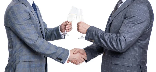 Hombres Negocios Celebrando Éxito Después Negocios Exitosos Asociación Aislada Blanco — Foto de Stock