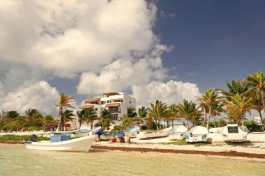 Costa Maya, Meksika - 1 Şubat 2016: Tekneyle yaz tatili ve seyahat yeri.