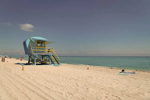 Foto Von Blauem Bademeister Strand Von Miami Banner Rettungsschwimmer Strand — Stockfoto