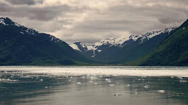 Сценічний Вид Зелені Гірські Схили Сніжними Гірськими Вершинами Льодовиковіший Морський — стокове фото